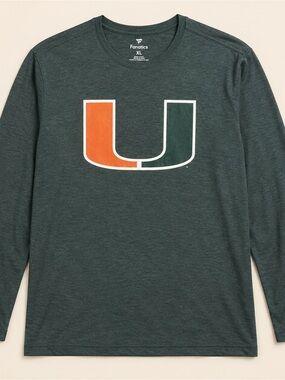 Fanatics Long-Sleeve Tee in Dark Green with Orange U Logo